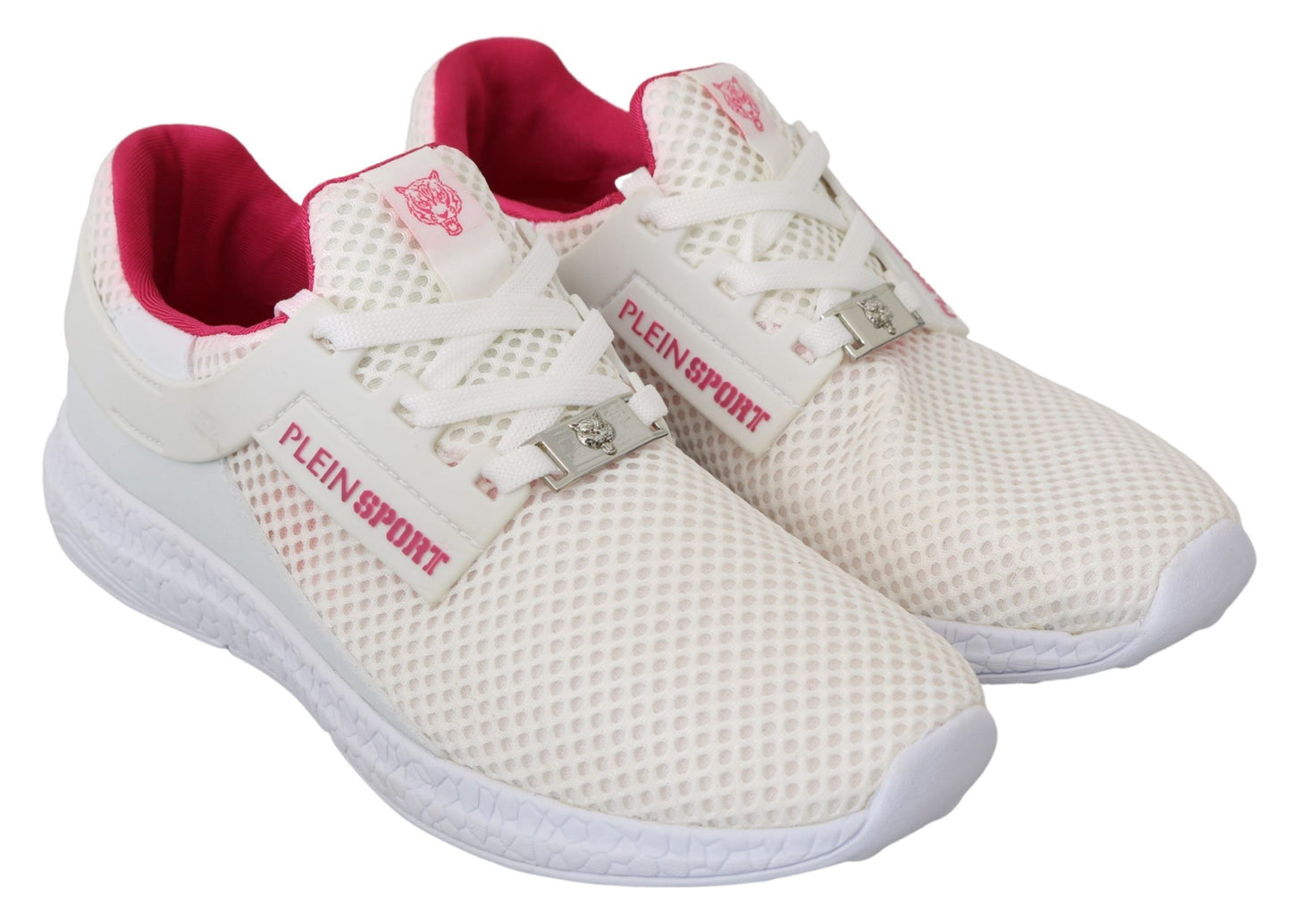 Philipp Plein – Becky – Weiße, rosa Polyester-Sneakers