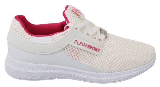 Philipp Plein – Becky – Weiße, rosa Polyester-Sneakers