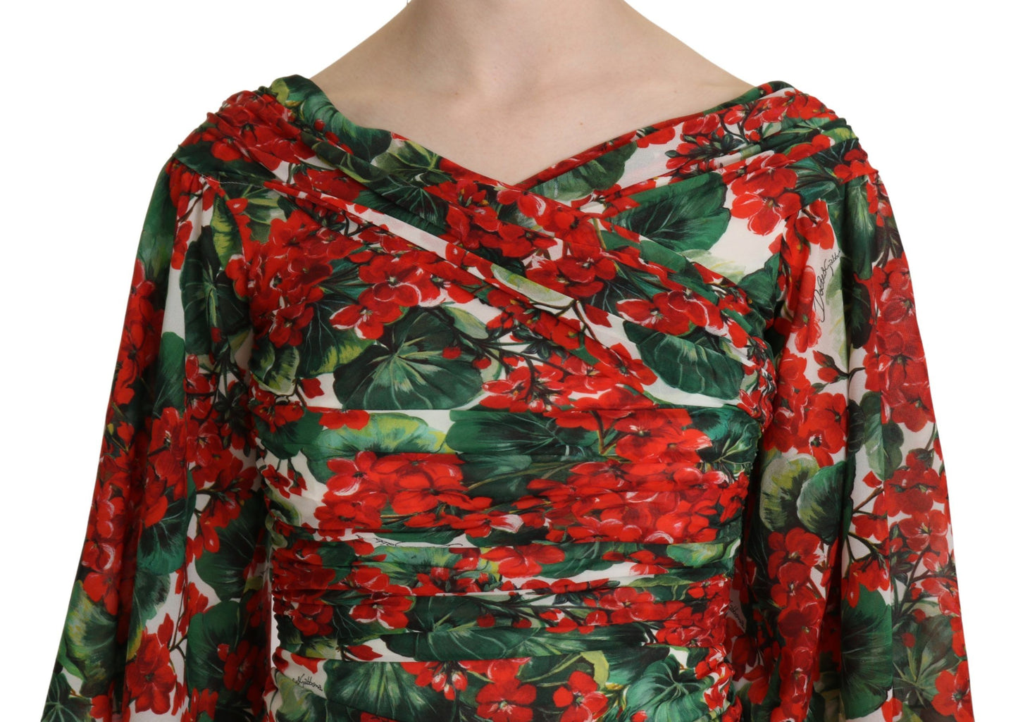 Dolce &amp; Gabbana – Rotes Etuikleid aus Midi-Stretch-Seide mit Blumenmuster