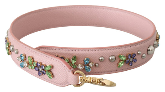 Dolce &amp; Gabbana Schultergurt aus rosa Leder mit Kristallnieten