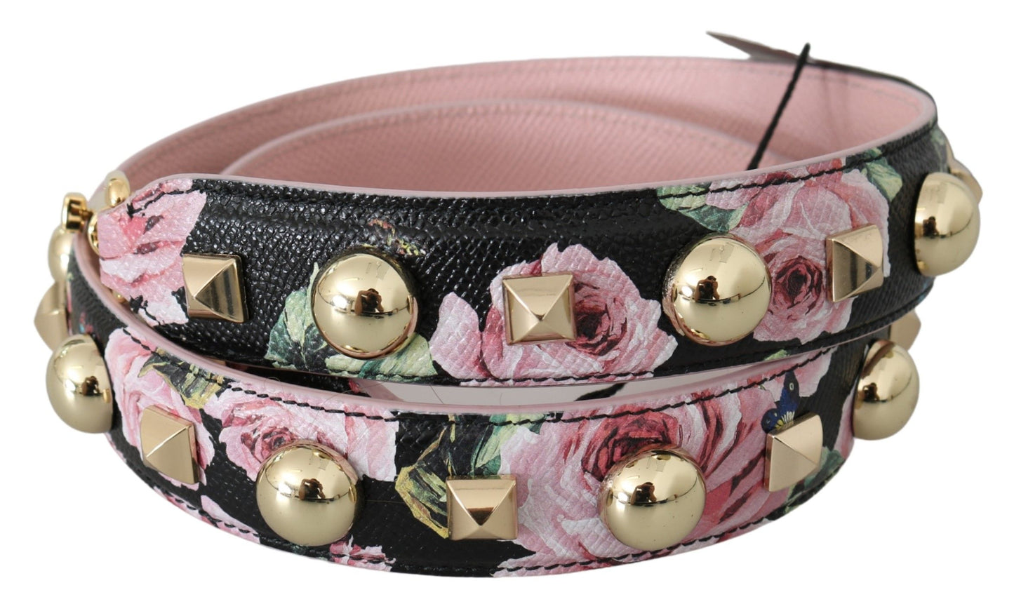 Dolce &amp; Gabbana Schultergurt aus Leder mit Blumenmuster und Nieten in Rosa
