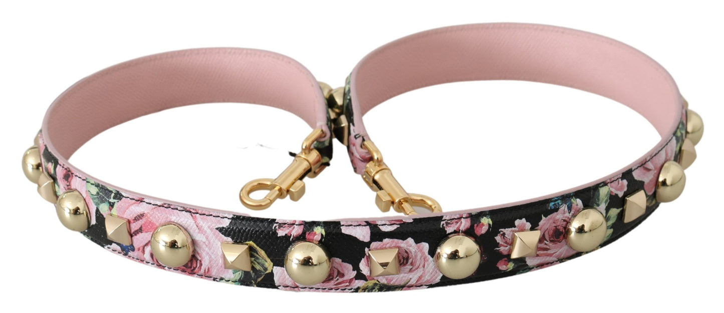 Dolce &amp; Gabbana Schultergurt aus Leder mit Blumenmuster und Nieten in Rosa
