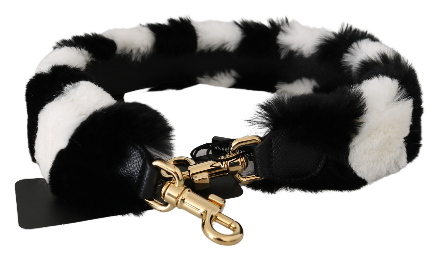 Dolce &amp; Gabbana Schwarz-Weiß Lapin Pelz Accessoire Schultergurt