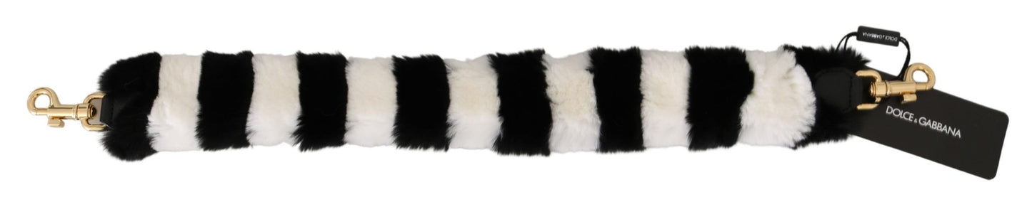 Dolce &amp; Gabbana Schwarz-Weiß Lapin Pelz Accessoire Schultergurt