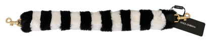 Dolce &amp; Gabbana Schwarz-Weiß Lapin Pelz Accessoire Schultergurt