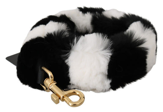 Dolce &amp; Gabbana Schwarz-Weiß Lapin Pelz Accessoire Schultergurt
