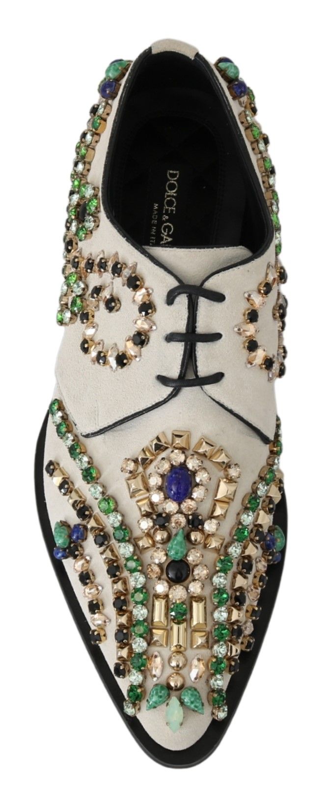 Dolce &amp; Gabbana – Weiße Broque-Schuhe aus Wildleder mit Kristallen
