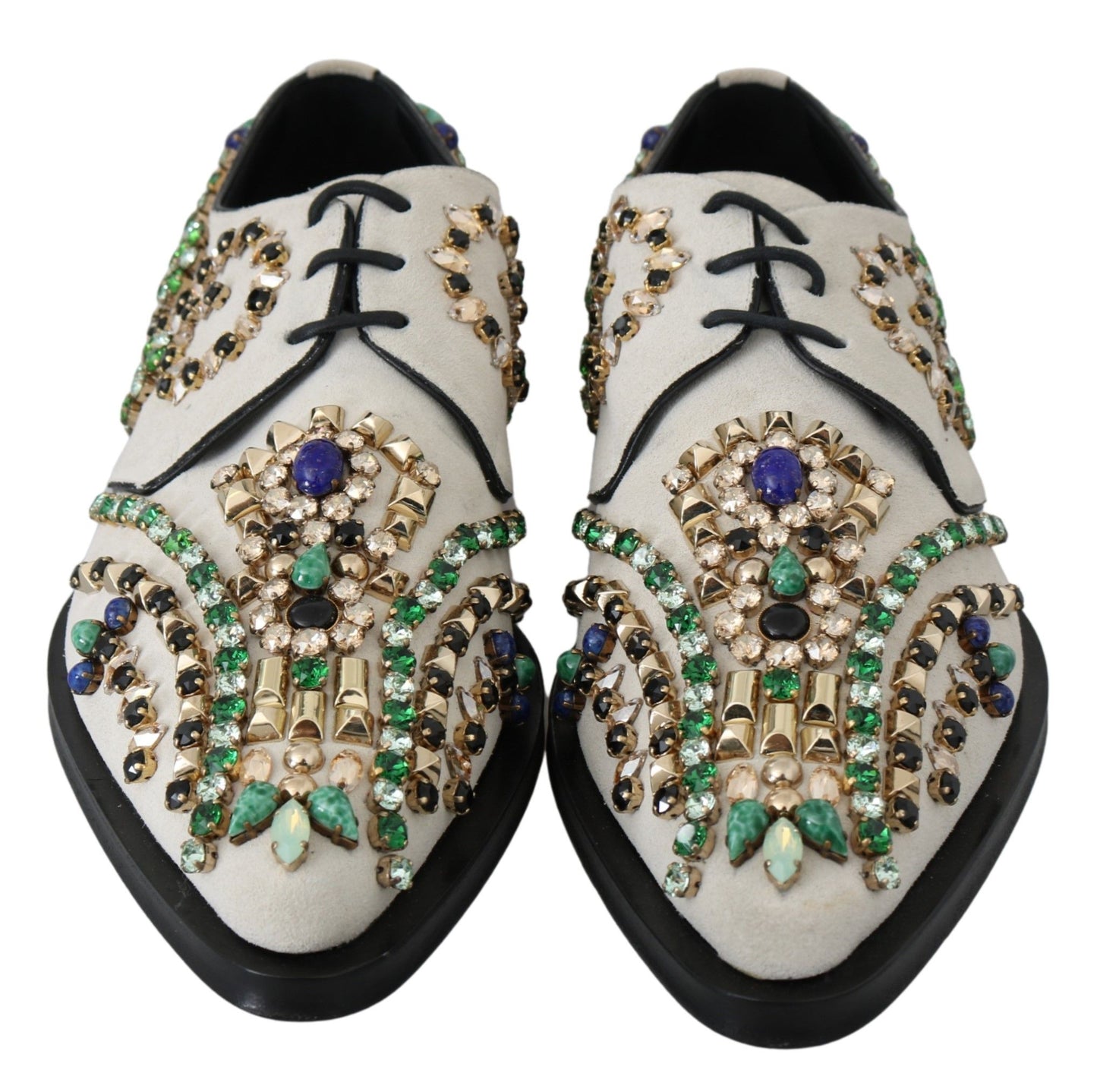 Dolce &amp; Gabbana – Weiße Broque-Schuhe aus Wildleder mit Kristallen
