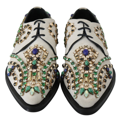 Dolce &amp; Gabbana – Weiße Broque-Schuhe aus Wildleder mit Kristallen