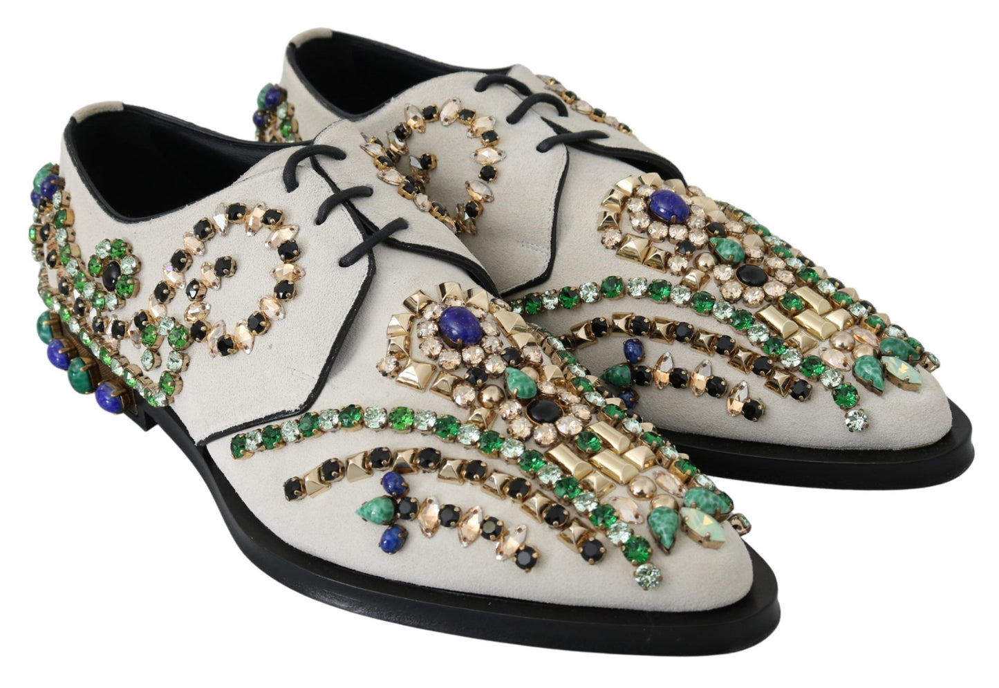 Dolce &amp; Gabbana – Weiße Broque-Schuhe aus Wildleder mit Kristallen