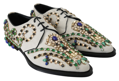 Dolce &amp; Gabbana – Weiße Broque-Schuhe aus Wildleder mit Kristallen