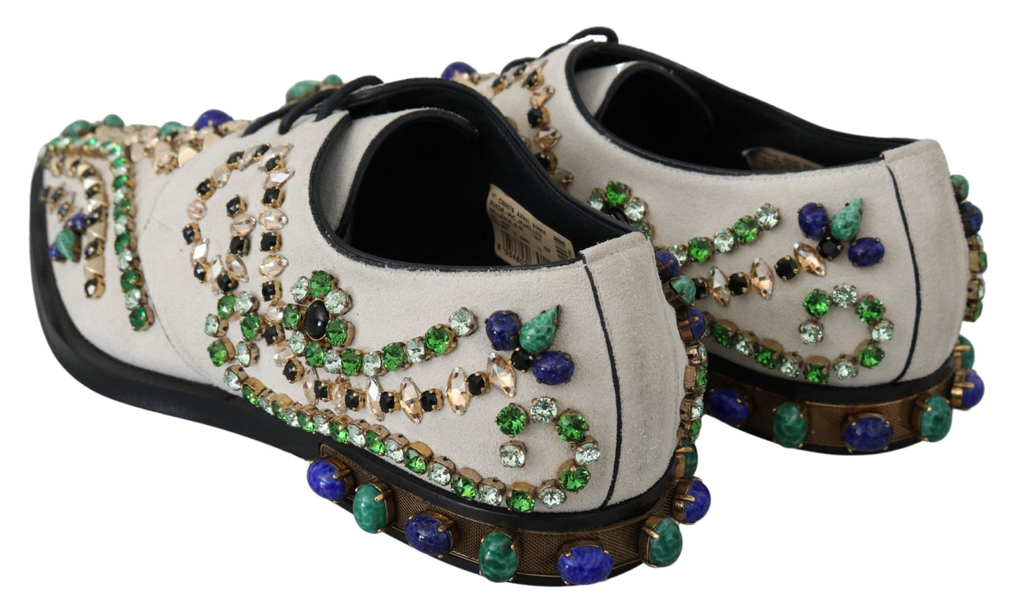 Dolce &amp; Gabbana – Weiße Broque-Schuhe aus Wildleder mit Kristallen