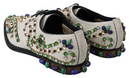 Dolce &amp; Gabbana – Weiße Broque-Schuhe aus Wildleder mit Kristallen