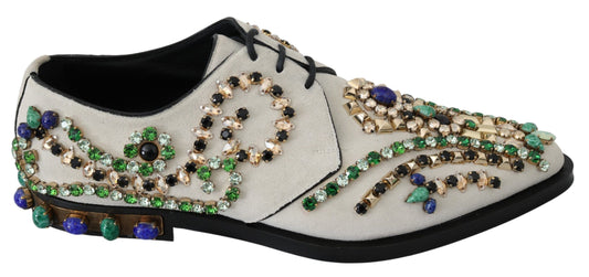 Dolce &amp; Gabbana – Weiße Broque-Schuhe aus Wildleder mit Kristallen