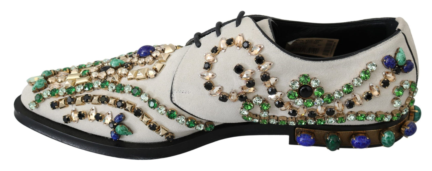 Dolce &amp; Gabbana – Weiße Broque-Schuhe aus Wildleder mit Kristallen