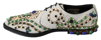 Dolce &amp; Gabbana – Weiße Broque-Schuhe aus Wildleder mit Kristallen