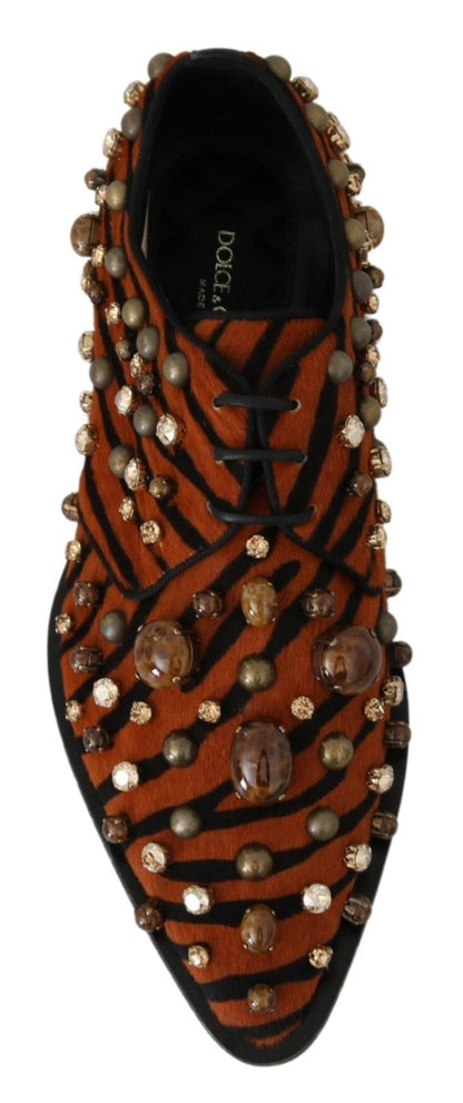 Dolce &amp; Gabbana Orange Pony Hair Crystal Dress Broque Schuhe