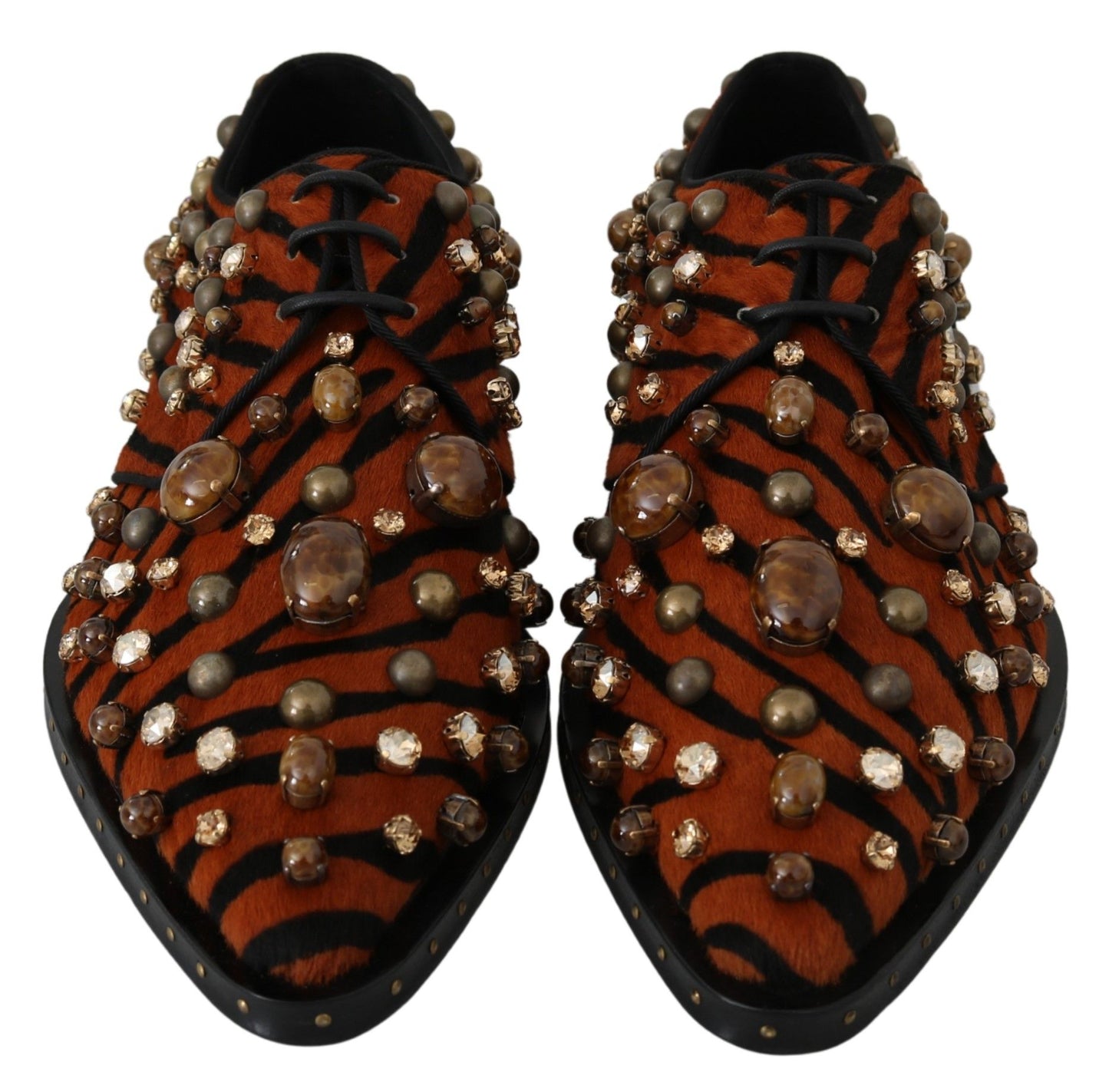 Dolce &amp; Gabbana Orange Pony Hair Crystal Dress Broque Schuhe