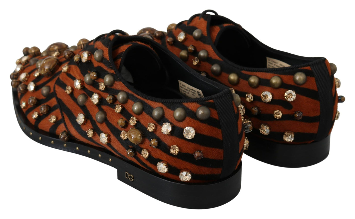 Dolce &amp; Gabbana Orange Pony Hair Crystal Dress Broque Schuhe