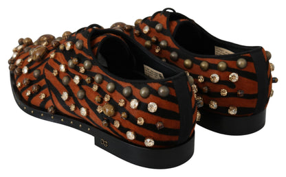 Dolce &amp; Gabbana Orange Pony Hair Crystal Dress Broque Schuhe