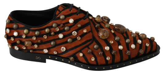 Dolce &amp; Gabbana Orange Pony Hair Crystal Dress Broque Schuhe