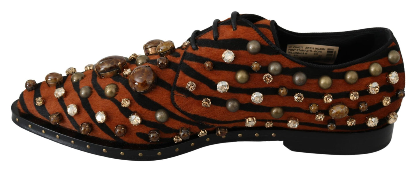 Dolce &amp; Gabbana Orange Pony Hair Crystal Dress Broque Schuhe