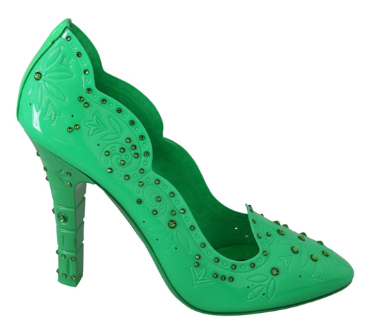 Dolce &amp; Gabbana Grüne Kristall-Blumen-Heels CINDERELLA Schuhe