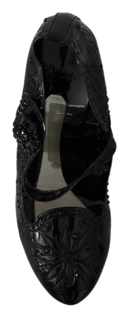 Dolce &amp; Gabbana Schwarze CINDERELLA-Heels mit Blumen- und Kristallverzierung