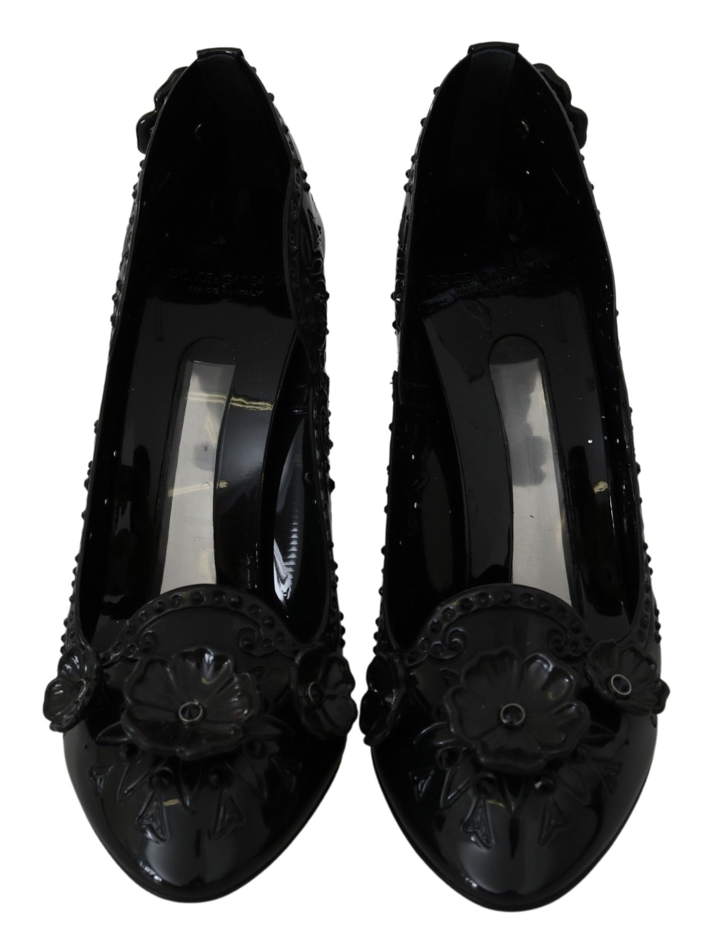 Dolce &amp; Gabbana Schwarze CINDERELLA-Heels mit Blumen- und Kristallverzierung