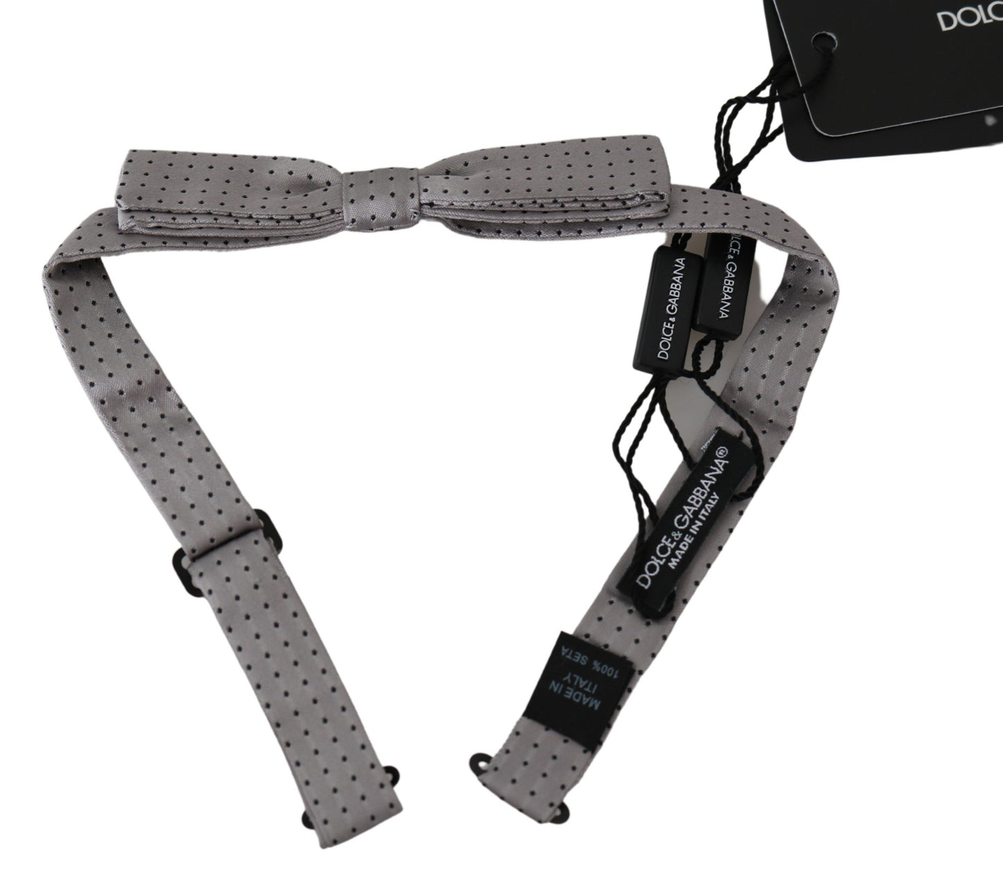 Dolce &amp; Gabbana Gray Polka Dot Mens Necktie Papillon Bow Tie