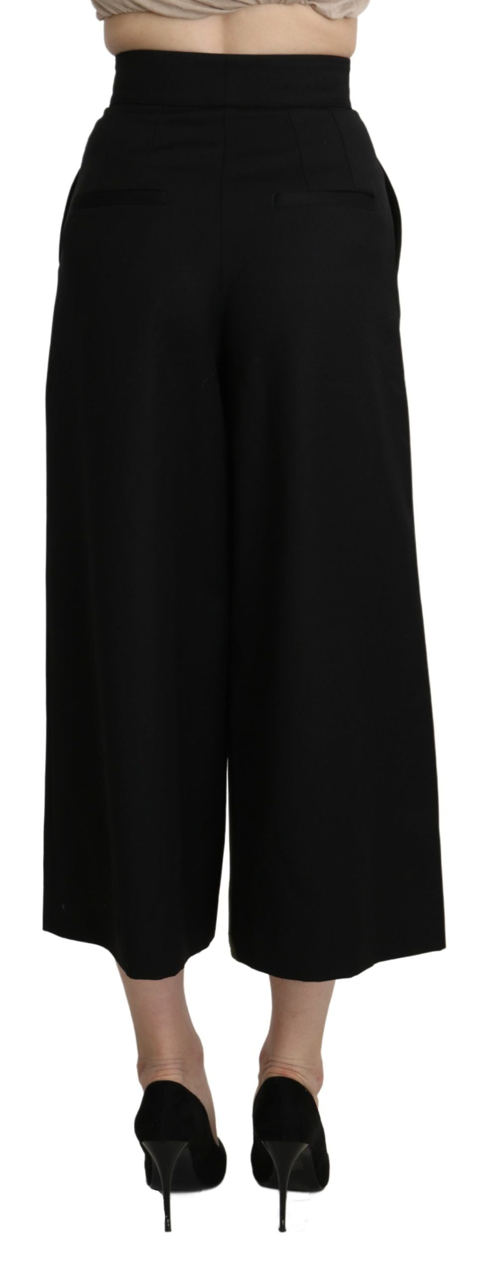 Dolce &amp; Gabbana – Schwarze, verkürzte Wollhose mit weitem Bein