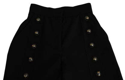 Dolce &amp; Gabbana – Schwarze, verkürzte Wollhose mit weitem Bein