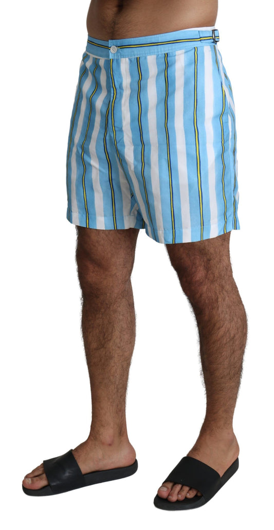 Dolce &amp; Gabbana Blue Striped Beachwear Men Swim Shorts