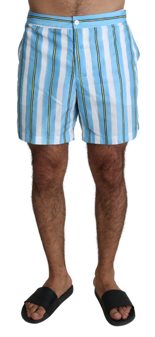 Dolce &amp; Gabbana Blue Striped Beachwear Men Swim Shorts