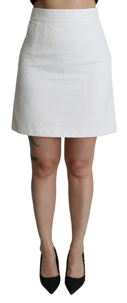 Dolce &amp; Gabbana – Weißer Minirock aus Brokat mit Blumenmuster und hoher Taille
