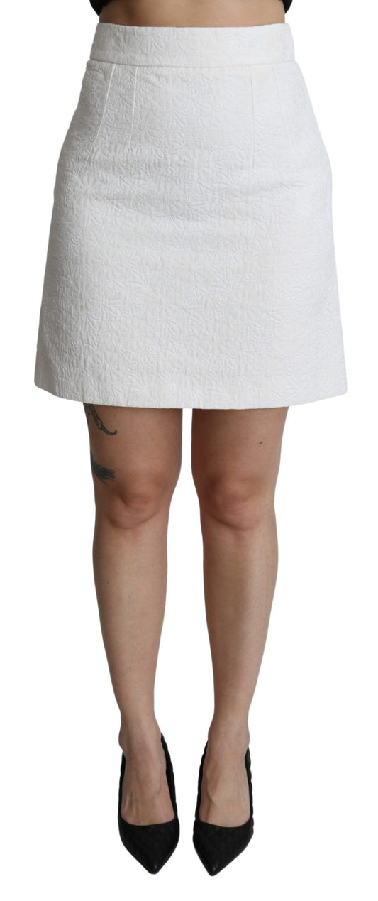 Dolce &amp; Gabbana – Weißer Minirock aus Brokat mit Blumenmuster und hoher Taille
