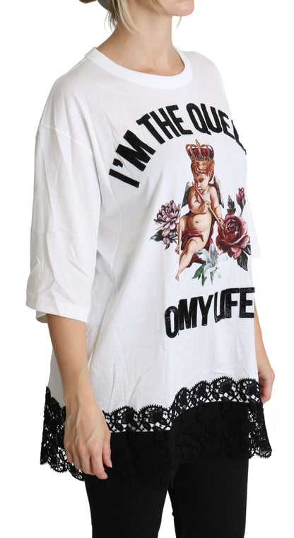 Dolce &amp; Gabbana – Weißes Hemd aus Baumwolle mit Rundhalsausschnitt und Engelsdruck