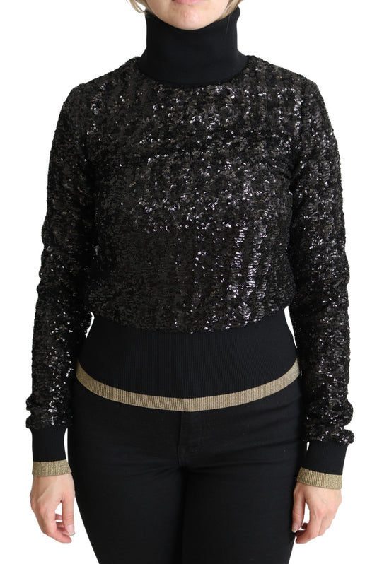 Dolce &amp; Gabbana – Schwarzer Rollkragenpullover aus Strick mit Pailletten