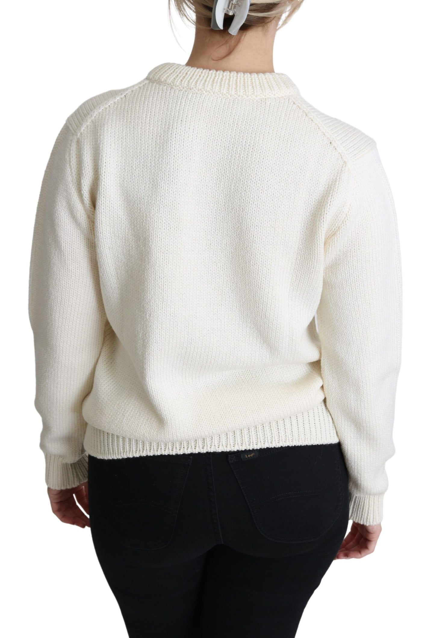 Dolce &amp; Gabbana – Weißer Wollpullover mit Blumenmuster und Sonnenblumenmuster