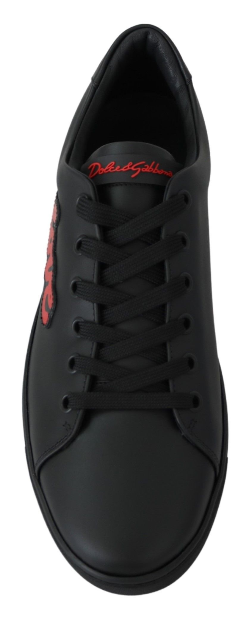 Dolce &amp; Gabbana – Schwarze Sneakers aus Leder mit Herzmotiv