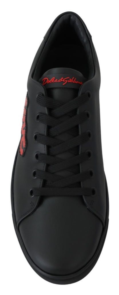 Dolce &amp; Gabbana – Schwarze Sneakers aus Leder mit Herzmotiv