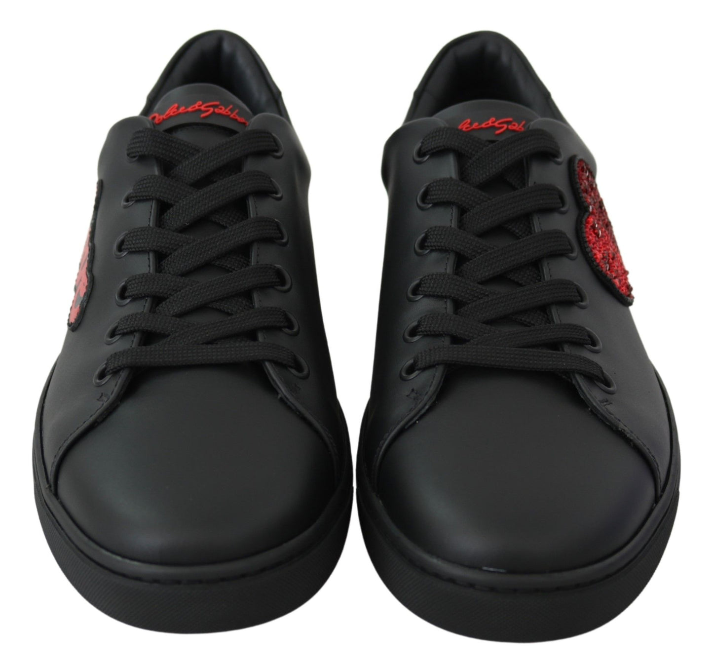 Dolce &amp; Gabbana – Schwarze Sneakers aus Leder mit Herzmotiv