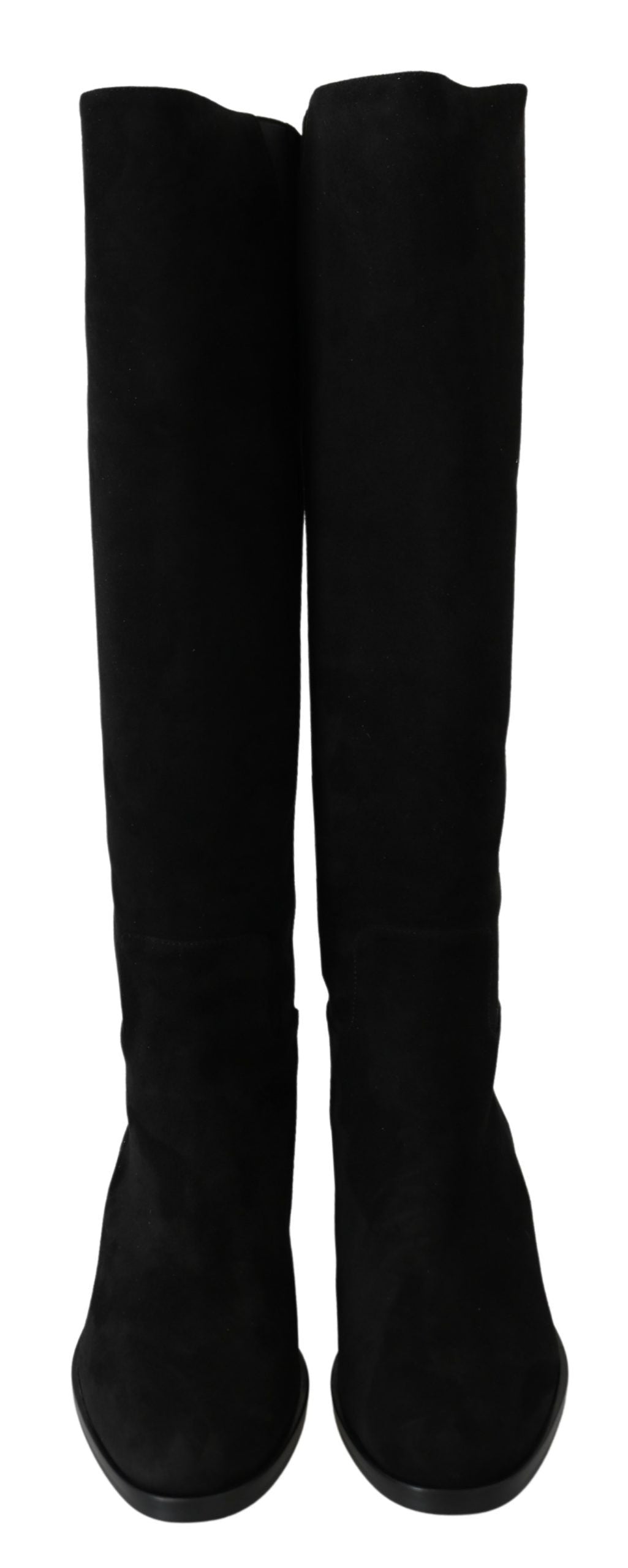 Dolce &amp; Gabbana – Kniehohe, flache Stiefel aus schwarzem Wildleder