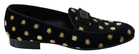 Dolce &amp; Gabbana Blaue Samt-Hausschuhe mit Krone