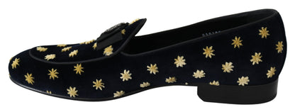 Dolce &amp; Gabbana Blaue Samt-Hausschuhe mit Krone