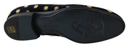 Dolce &amp; Gabbana Blaue Samt-Hausschuhe mit Krone