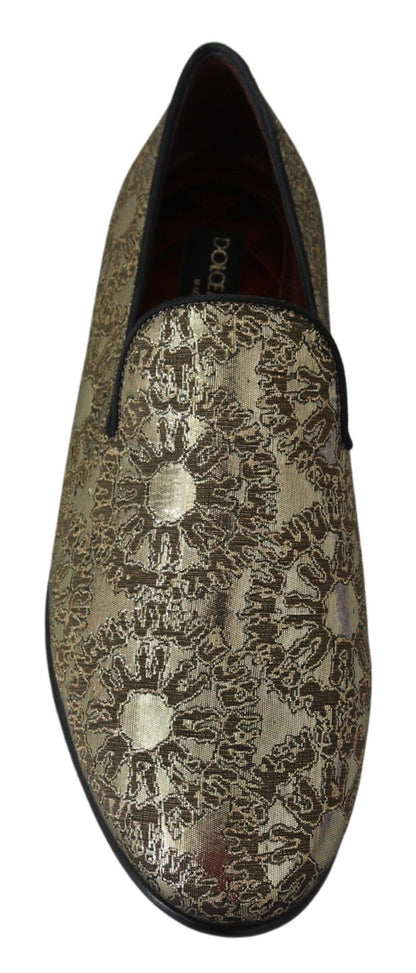 Dolce &amp; Gabbana Gold Jacquard Flats Herren Loafer Schuhe