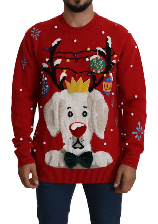 Dolce &amp; Gabbana – Roter Weihnachtspullover mit Hundemotiv aus Kaschmir