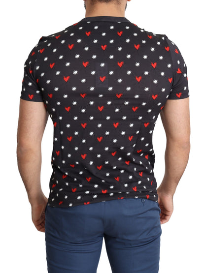 Dolce &amp; Gabbana Dunkelgraues T-Shirt aus Baumwolle mit Herz-Print
