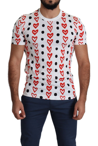 Dolce &amp; Gabbana – Weißes T-Shirt aus Baumwolle mit Herz-Print für Herren